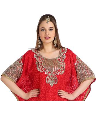 Red Georgette Embroidered Zari Work Islamic Kaftan 1