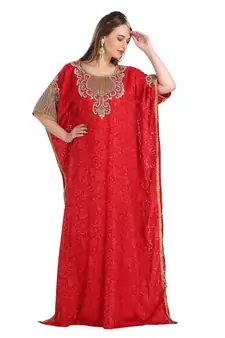 Red Georgette Embroidered Zari Work Islamic Kaftan