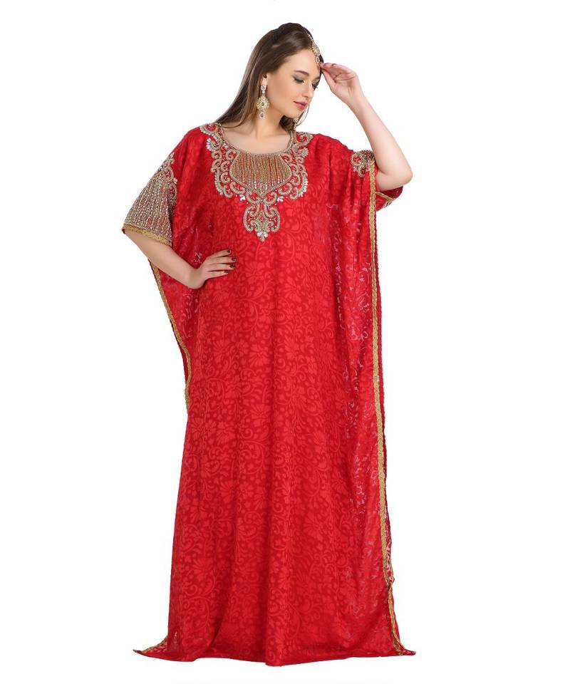 Red Georgette Embroidered Zari Work Islamic Kaftan