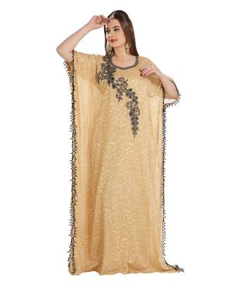 Beige Georgette Embroidered Zari Work Islamic Kaftan 1