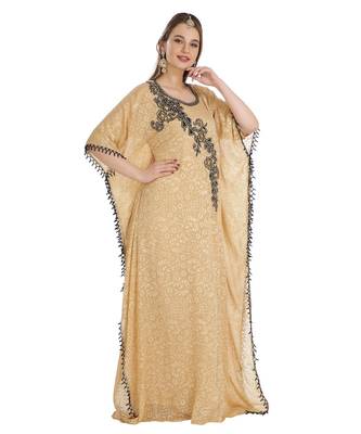 Beige Georgette Embroidered Zari Work Islamic Kaftan 2