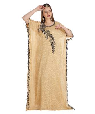 Beige Georgette Embroidered Zari Work Islamic Kaftan 3