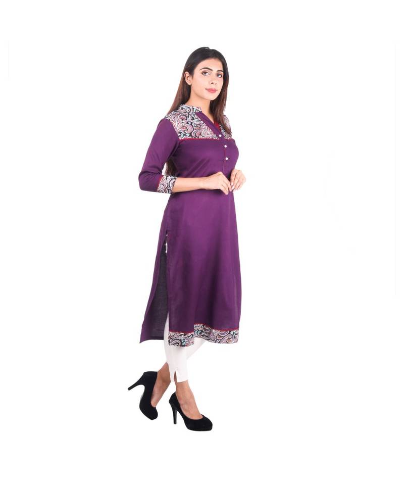 purple printed rayon kurti