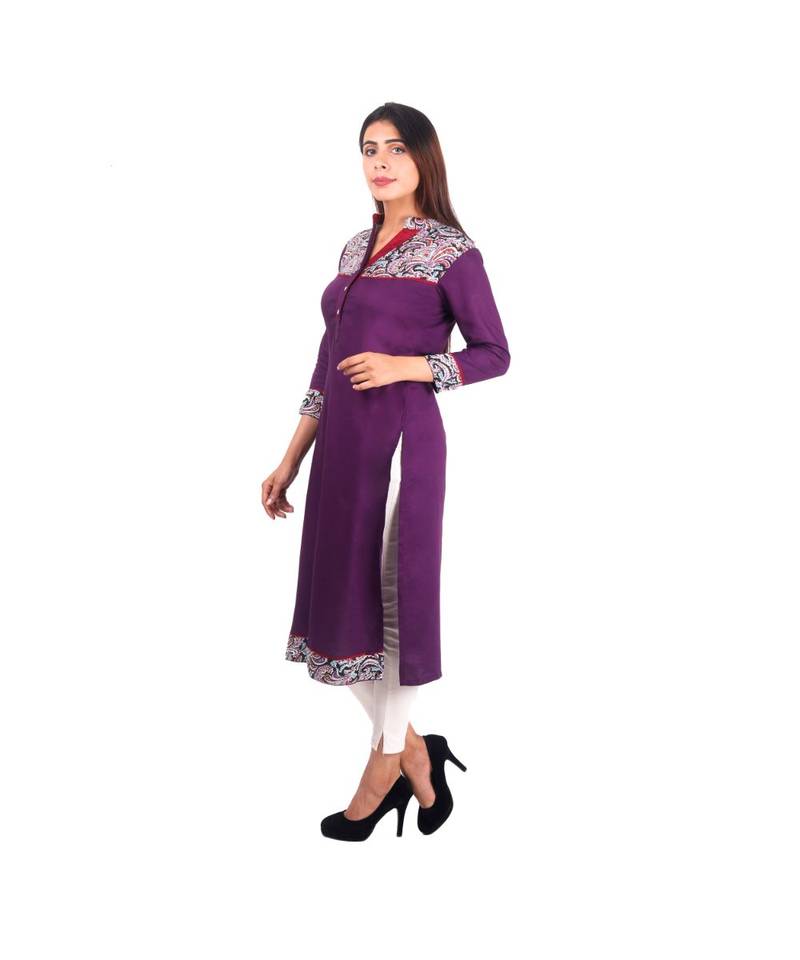 purple printed rayon kurti