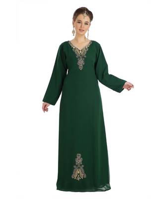 Green Georgette Embroidered Zari Work Islamic Kaftan 1