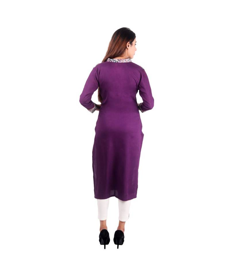 purple printed rayon kurti