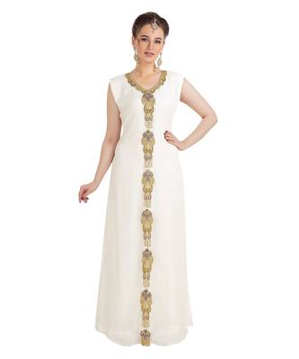 Cream  Georgette Embroidered Zari Work Islamic Kaftan 1