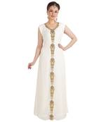 Cream  Georgette Embroidered Zari Work Islamic Kaftan