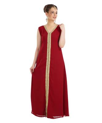 Maroon Georgette Embroidered Zari Work Islamic Kaftan 1