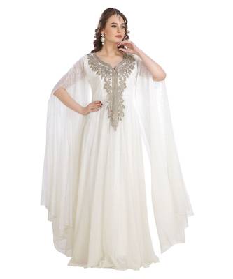 Cream  Georgette Embroidered Zari Work Islamic Kaftan 1