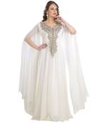 Cream  Georgette Embroidered Zari Work Islamic Kaftan