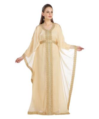 Beige Georgette Embroidered Zari Work Islamic Kaftan 1