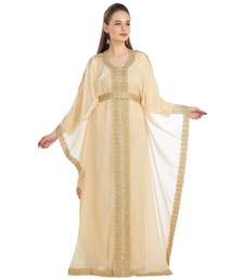 Beige Georgette Embroidered Zari Work Islamic Kaftan