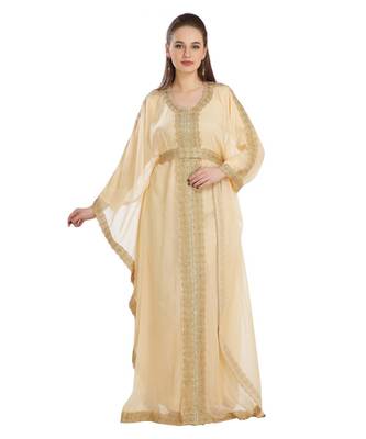Beige Georgette Embroidered Zari Work Islamic Kaftan 2