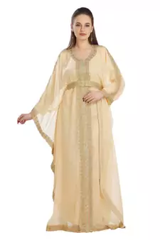 Beige Georgette Embroidered Zari Work Islamic Kaftan
