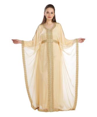Beige Georgette Embroidered Zari Work Islamic Kaftan 3