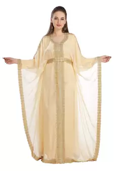 Beige Georgette Embroidered Zari Work Islamic Kaftan