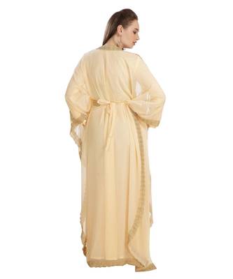 Beige Georgette Embroidered Zari Work Islamic Kaftan 4