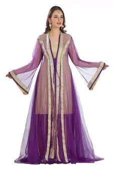 Beige Georgette Embroidered Zari Work Islamic Kaftan