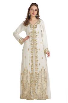 Cream  Georgette Embroidered Zari Work Islamic Kaftan