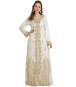 Cream  Georgette Embroidered Zari Work Islamic Kaftan