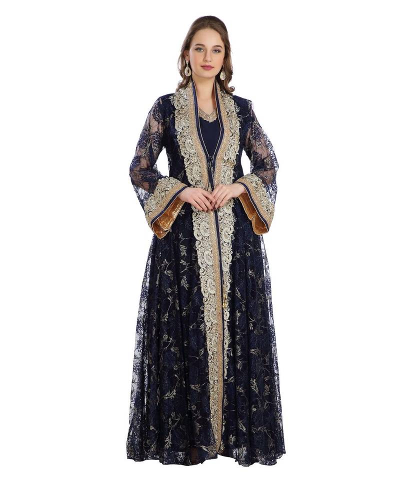 Blue Georgette Embroidered Zari Work Islamic Kaftan