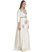 Cream  Satin Embroidered Zari Work Islamic Kaftan