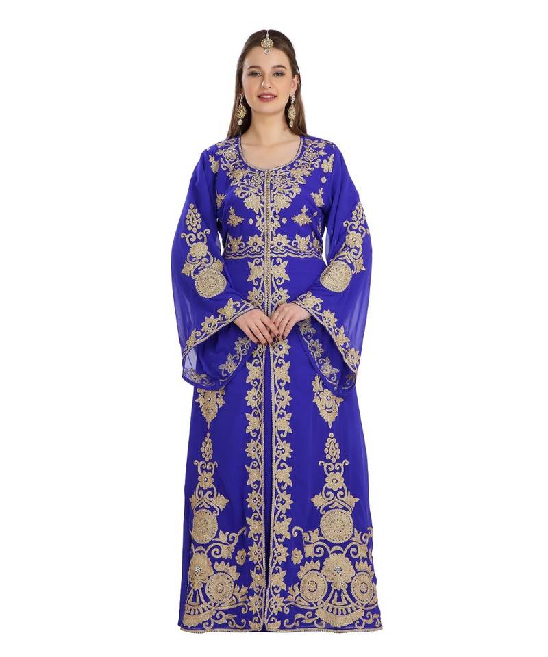 Blue Georgette Embroidered Zari Work Islamic Kaftan