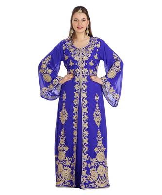 Blue Georgette Embroidered Zari Work Islamic Kaftan 1