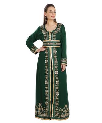 Green Georgette Embroidered Zari Work Islamic Kaftan 1