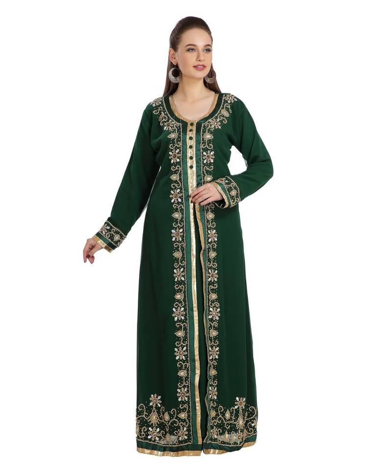 Green Georgette Embroidered Zari Work Islamic Kaftan