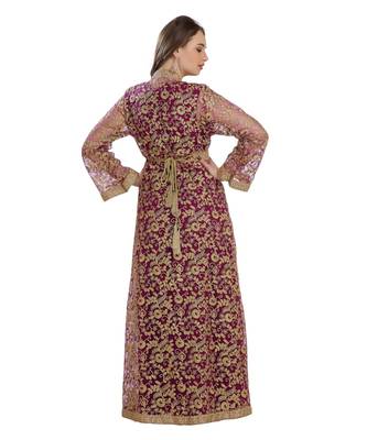 Maroon Georgette Embroidered Zari Work Islamic Kaftan 2