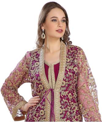 Maroon Georgette Embroidered Zari Work Islamic Kaftan 3
