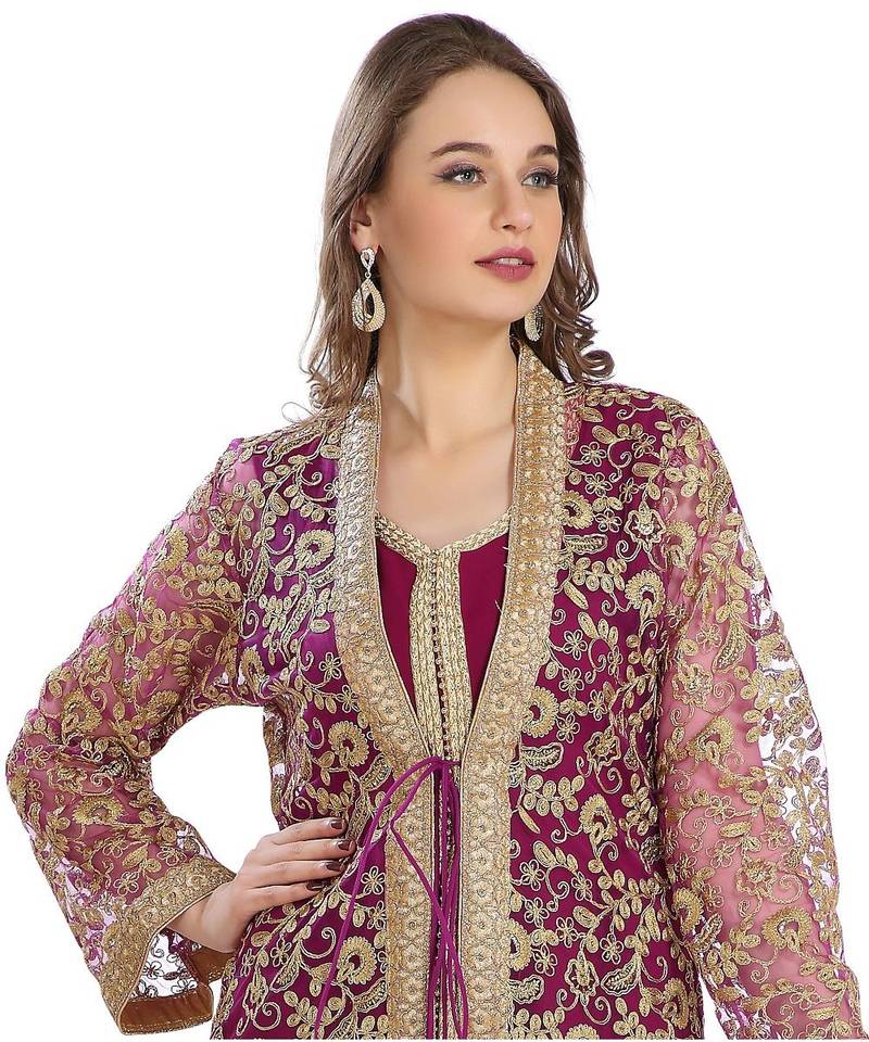 Maroon Georgette Embroidered Zari Work Islamic Kaftan