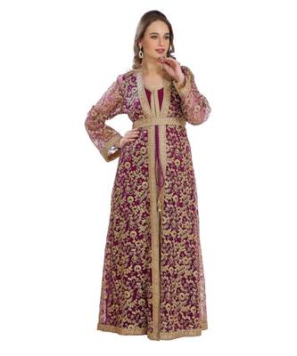 Maroon Georgette Embroidered Zari Work Islamic Kaftan 1