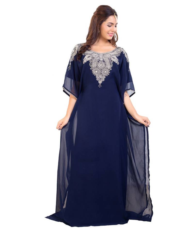 Blue Georgette Embroidered Zari Work Islamic Kaftan