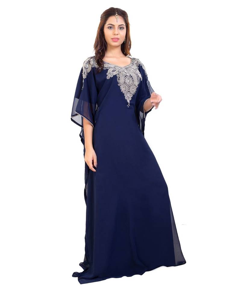 Blue Georgette Embroidered Zari Work Islamic Kaftan