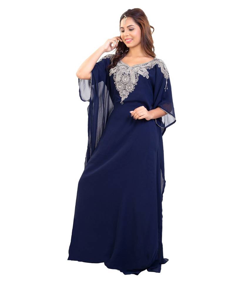 Blue Georgette Embroidered Zari Work Islamic Kaftan