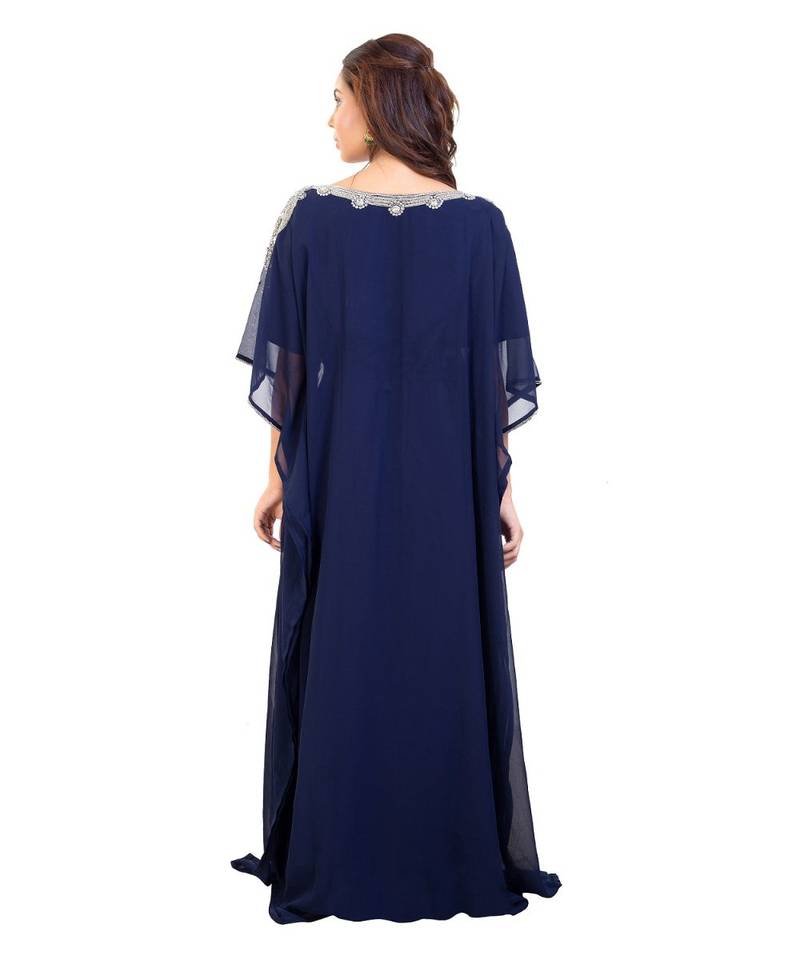 Blue Georgette Embroidered Zari Work Islamic Kaftan