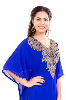 Blue Georgette Embroidered Zari Work Islamic Kaftan