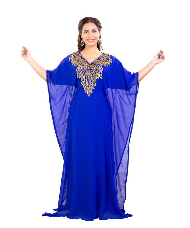 Blue Georgette Embroidered Zari Work Islamic Kaftan