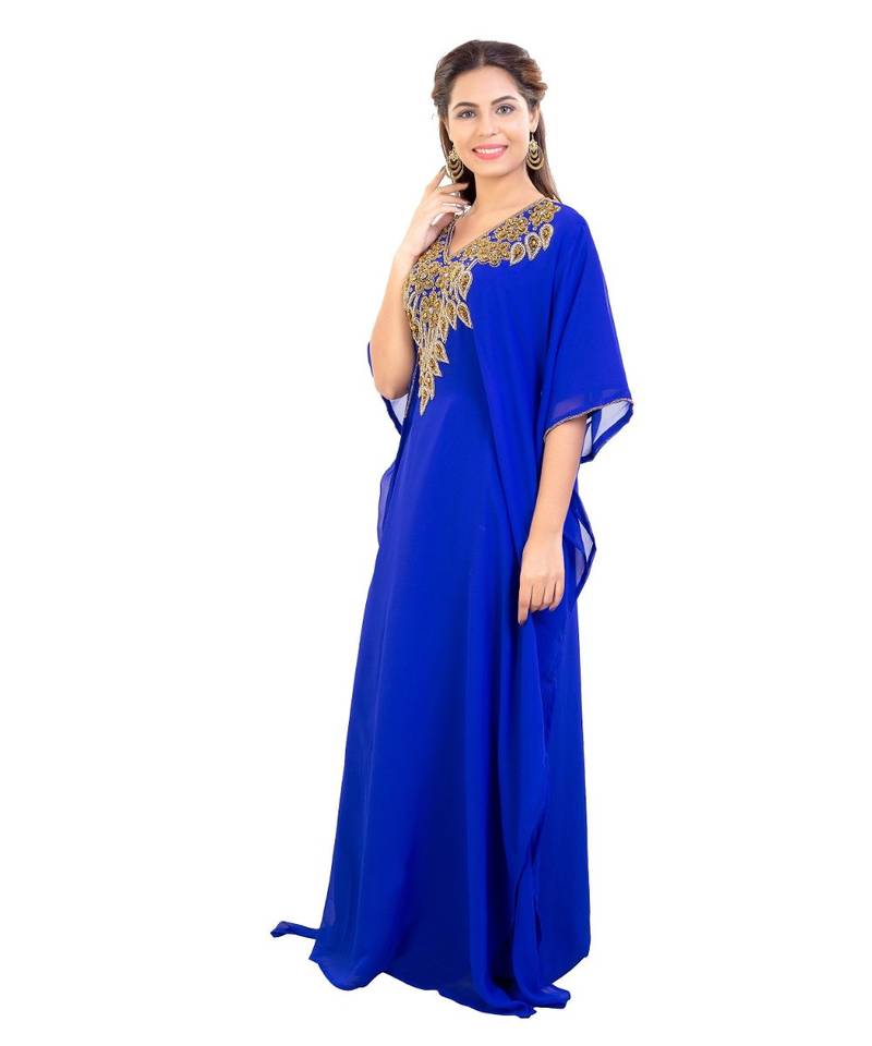 Blue Georgette Embroidered Zari Work Islamic Kaftan