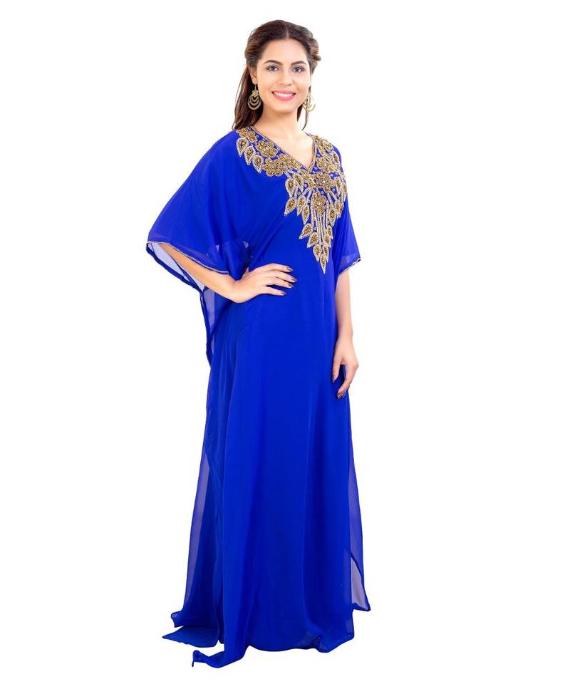 Blue Georgette Embroidered Zari Work Islamic Kaftan