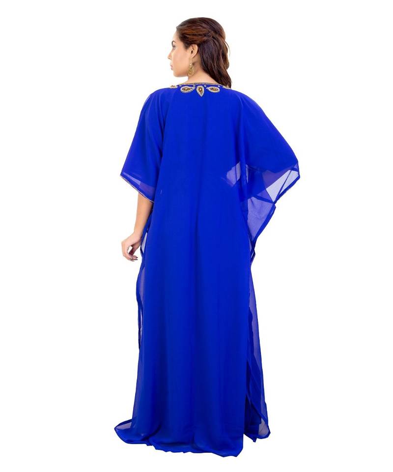 Blue Georgette Embroidered Zari Work Islamic Kaftan