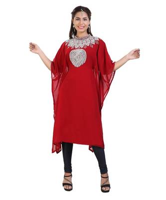 Red Georgette Embroidered Zari Work Islamic Kaftan 2