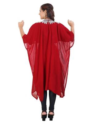 Red Georgette Embroidered Zari Work Islamic Kaftan 3