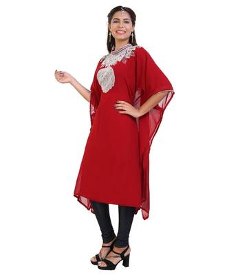 Red Georgette Embroidered Zari Work Islamic Kaftan 4