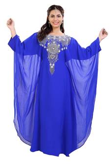 Blue Georgette Embroidered Zari Work Islamic Kaftan