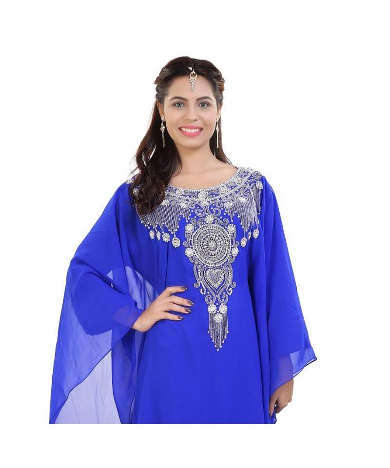 Blue Georgette Embroidered Zari Work Islamic Kaftan