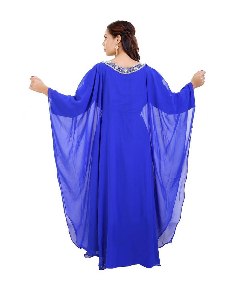 Blue Georgette Embroidered Zari Work Islamic Kaftan
